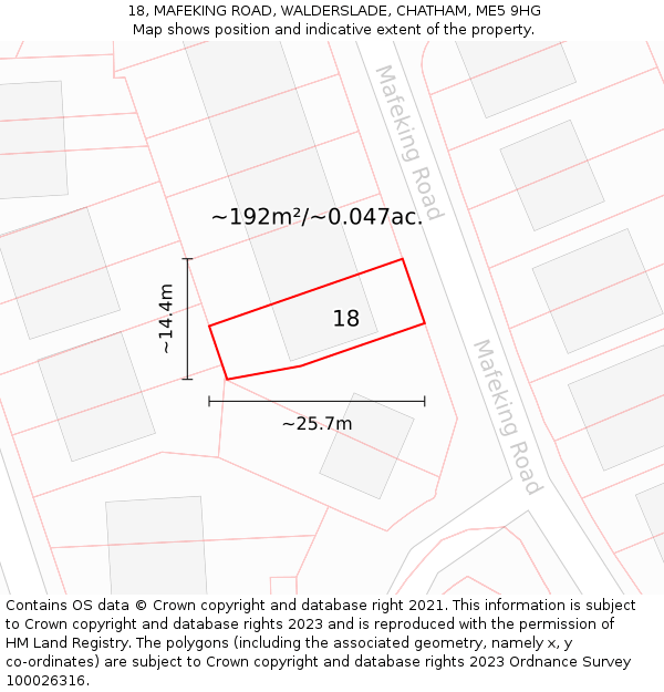 18, MAFEKING ROAD, WALDERSLADE, CHATHAM, ME5 9HG: Plot and title map