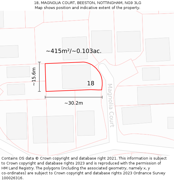 18, MAGNOLIA COURT, BEESTON, NOTTINGHAM, NG9 3LG: Plot and title map