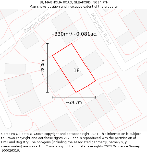 18, MAGNOLIA ROAD, SLEAFORD, NG34 7TH: Plot and title map