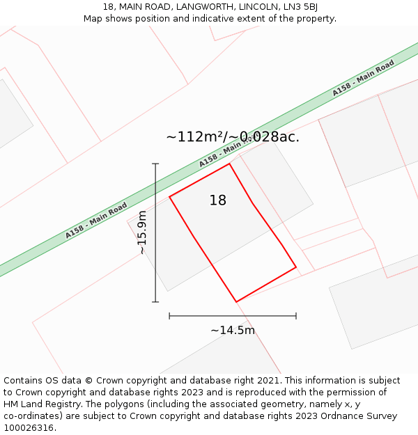 18, MAIN ROAD, LANGWORTH, LINCOLN, LN3 5BJ: Plot and title map