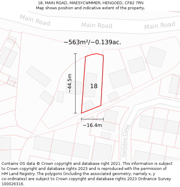 18, MAIN ROAD, MAESYCWMMER, HENGOED, CF82 7RN: Plot and title map