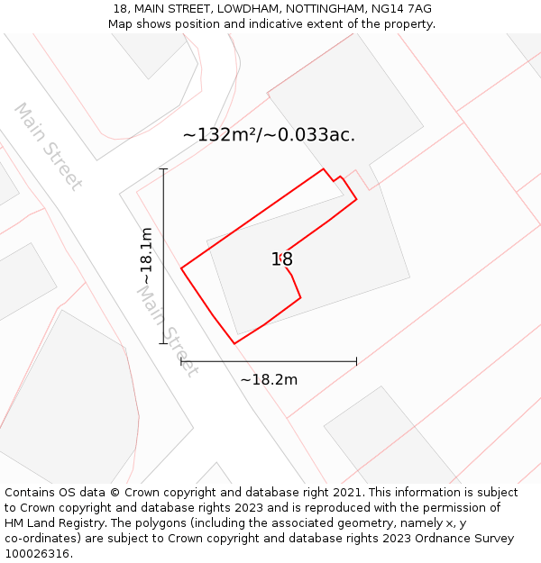 18, MAIN STREET, LOWDHAM, NOTTINGHAM, NG14 7AG: Plot and title map