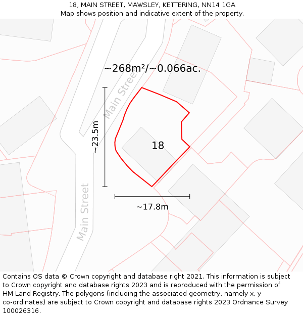 18, MAIN STREET, MAWSLEY, KETTERING, NN14 1GA: Plot and title map