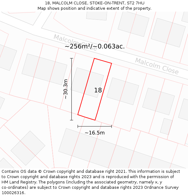 18, MALCOLM CLOSE, STOKE-ON-TRENT, ST2 7HU: Plot and title map