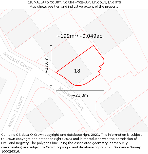 18, MALLARD COURT, NORTH HYKEHAM, LINCOLN, LN6 9TS: Plot and title map