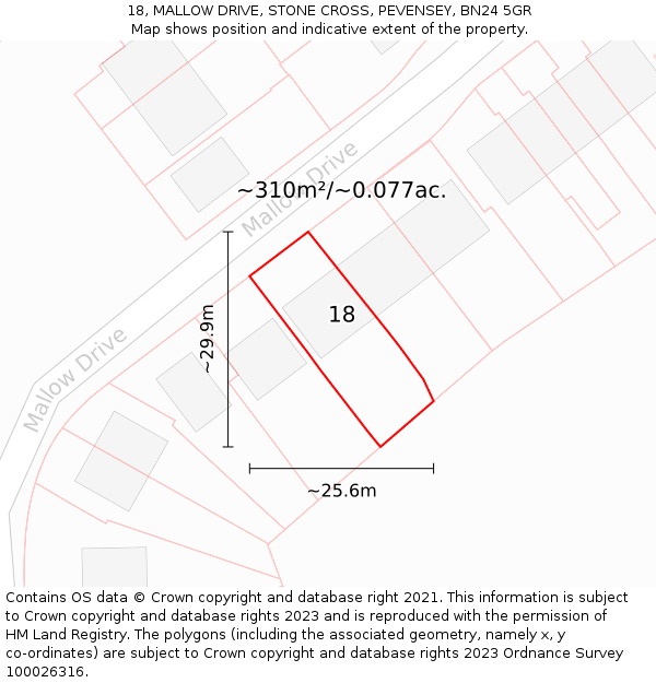 18, MALLOW DRIVE, STONE CROSS, PEVENSEY, BN24 5GR: Plot and title map