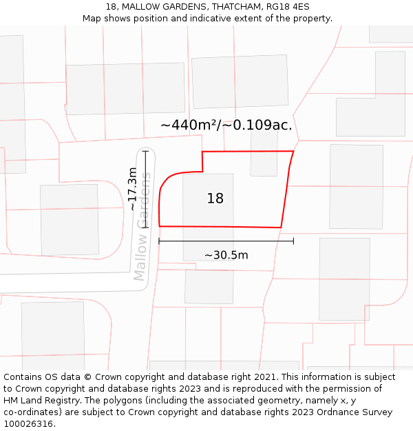 18, MALLOW GARDENS, THATCHAM, RG18 4ES: Plot and title map