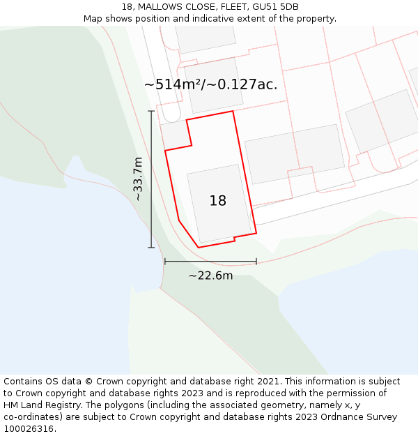 18, MALLOWS CLOSE, FLEET, GU51 5DB: Plot and title map