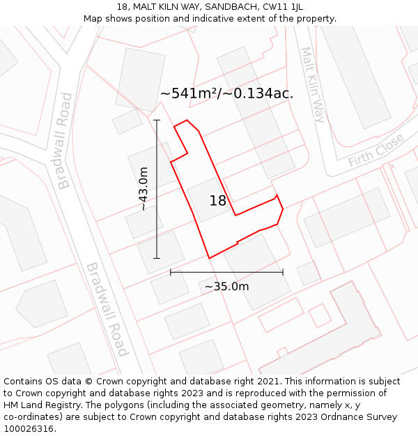 18, MALT KILN WAY, SANDBACH, CW11 1JL: Plot and title map