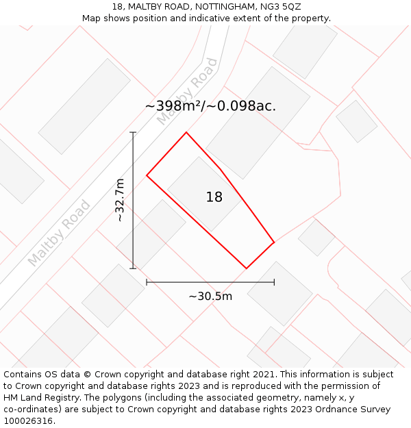 18, MALTBY ROAD, NOTTINGHAM, NG3 5QZ: Plot and title map