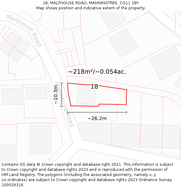 18, MALTHOUSE ROAD, MANNINGTREE, CO11 1BY: Plot and title map