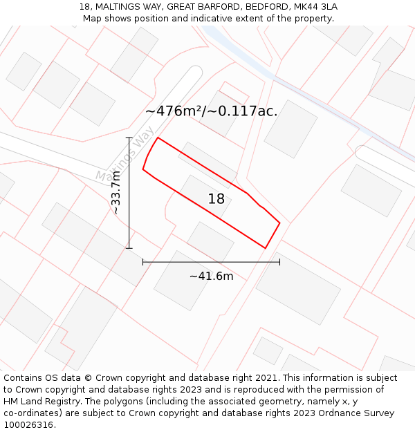 18, MALTINGS WAY, GREAT BARFORD, BEDFORD, MK44 3LA: Plot and title map