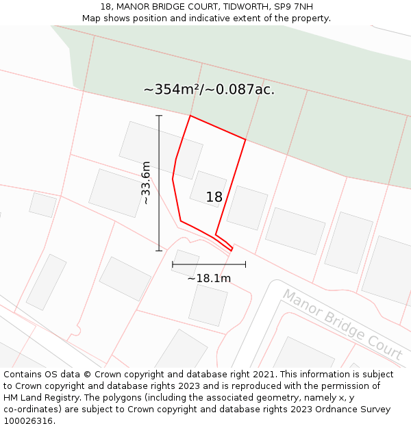 18, MANOR BRIDGE COURT, TIDWORTH, SP9 7NH: Plot and title map