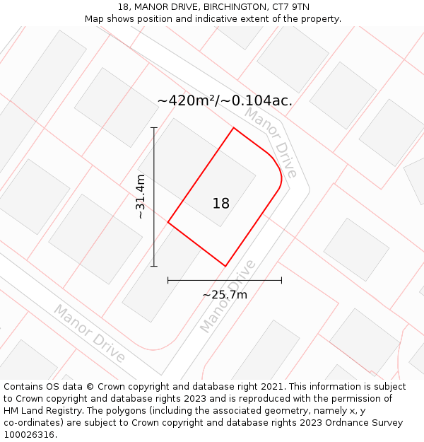 18, MANOR DRIVE, BIRCHINGTON, CT7 9TN: Plot and title map