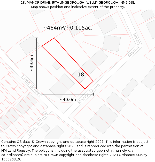 18, MANOR DRIVE, IRTHLINGBOROUGH, WELLINGBOROUGH, NN9 5SL: Plot and title map