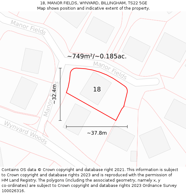 18, MANOR FIELDS, WYNYARD, BILLINGHAM, TS22 5GE: Plot and title map