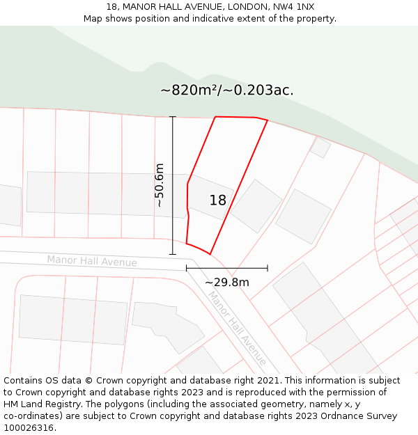 18, MANOR HALL AVENUE, LONDON, NW4 1NX: Plot and title map