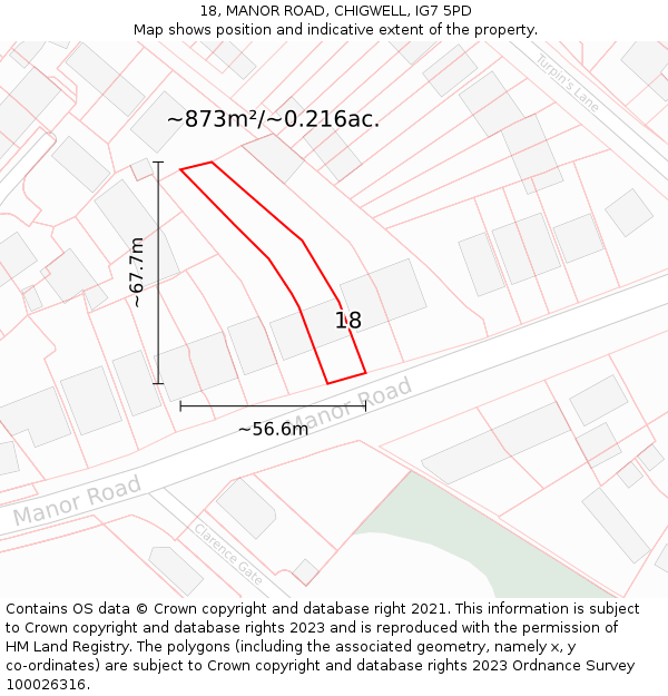 18, MANOR ROAD, CHIGWELL, IG7 5PD: Plot and title map