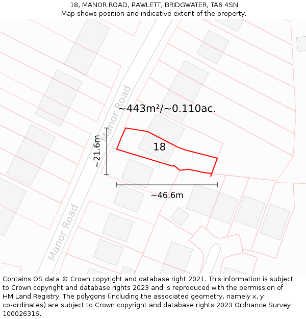 18, MANOR ROAD, PAWLETT, BRIDGWATER, TA6 4SN: Plot and title map