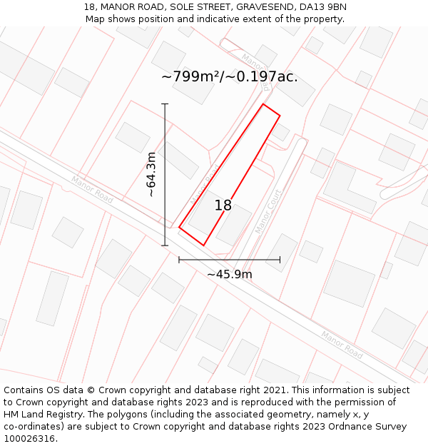 18, MANOR ROAD, SOLE STREET, GRAVESEND, DA13 9BN: Plot and title map