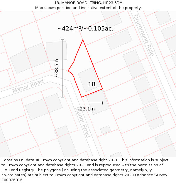 18, MANOR ROAD, TRING, HP23 5DA: Plot and title map