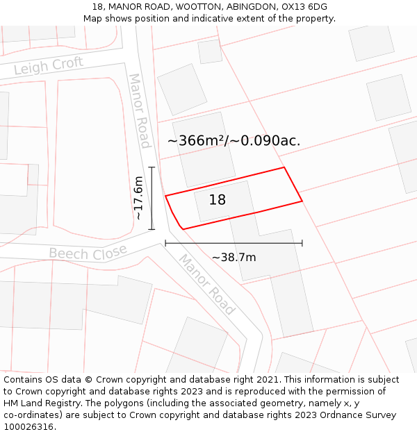 18, MANOR ROAD, WOOTTON, ABINGDON, OX13 6DG: Plot and title map