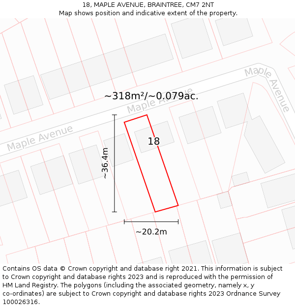 18, MAPLE AVENUE, BRAINTREE, CM7 2NT: Plot and title map