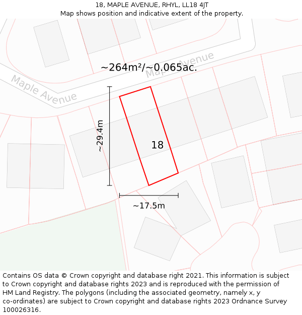 18, MAPLE AVENUE, RHYL, LL18 4JT: Plot and title map