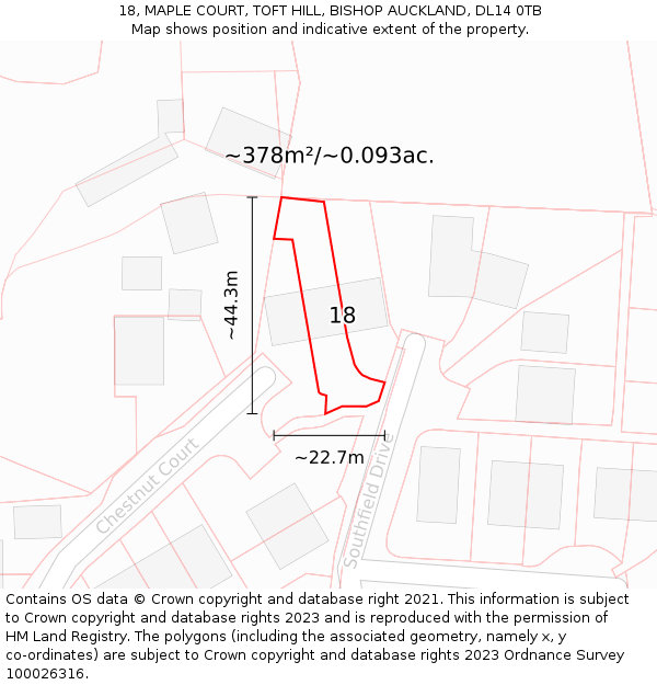 18, MAPLE COURT, TOFT HILL, BISHOP AUCKLAND, DL14 0TB: Plot and title map