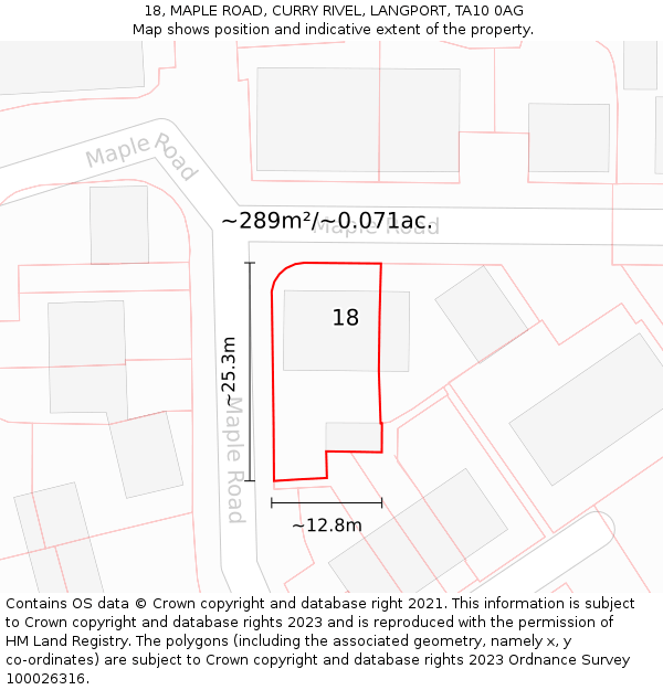 18, MAPLE ROAD, CURRY RIVEL, LANGPORT, TA10 0AG: Plot and title map