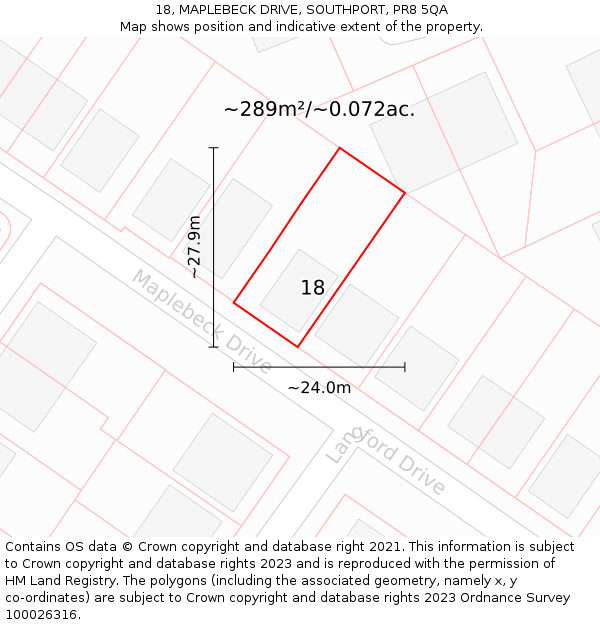 18, MAPLEBECK DRIVE, SOUTHPORT, PR8 5QA: Plot and title map