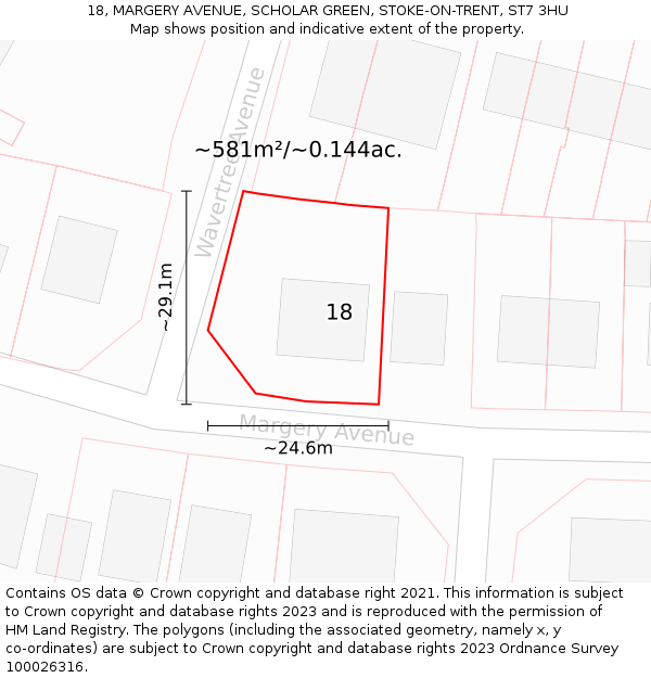 18, MARGERY AVENUE, SCHOLAR GREEN, STOKE-ON-TRENT, ST7 3HU: Plot and title map