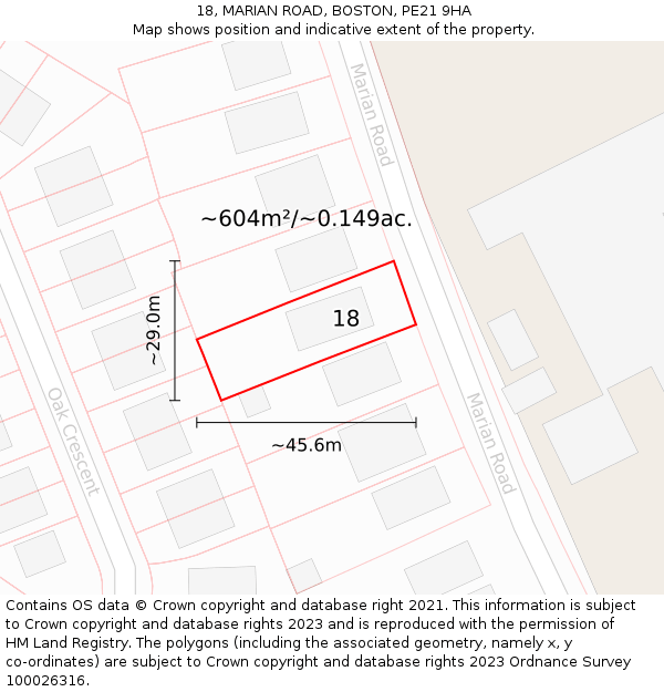 18, MARIAN ROAD, BOSTON, PE21 9HA: Plot and title map