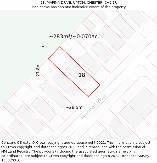 18, MARINA DRIVE, UPTON, CHESTER, CH2 1RJ: Plot and title map