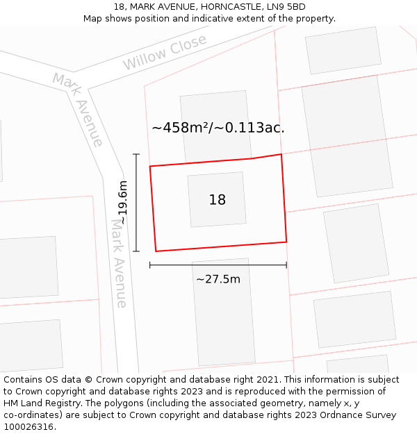 18, MARK AVENUE, HORNCASTLE, LN9 5BD: Plot and title map