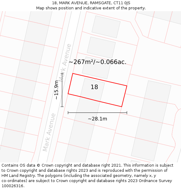 18, MARK AVENUE, RAMSGATE, CT11 0JS: Plot and title map