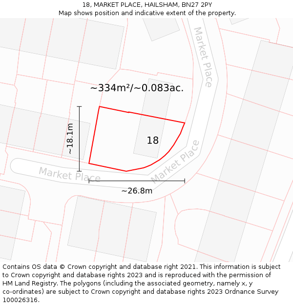 18, MARKET PLACE, HAILSHAM, BN27 2PY: Plot and title map