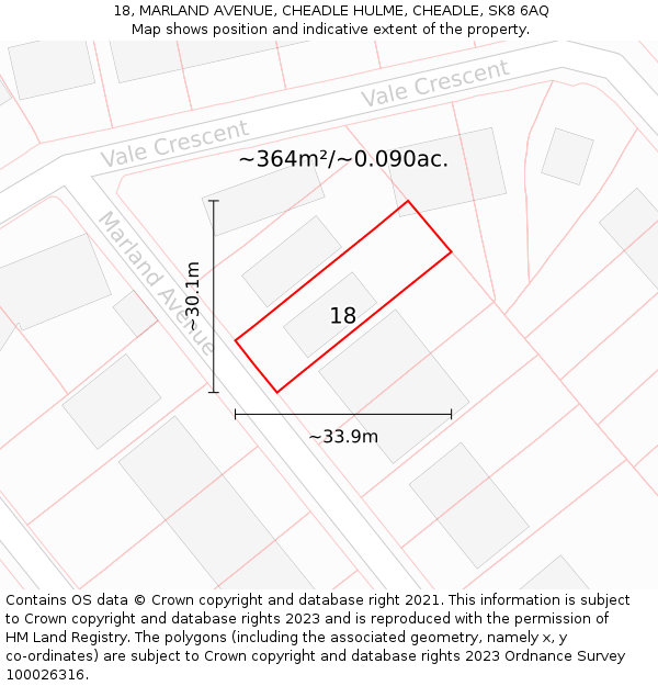 18, MARLAND AVENUE, CHEADLE HULME, CHEADLE, SK8 6AQ: Plot and title map