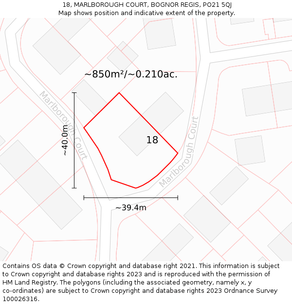 18, MARLBOROUGH COURT, BOGNOR REGIS, PO21 5QJ: Plot and title map