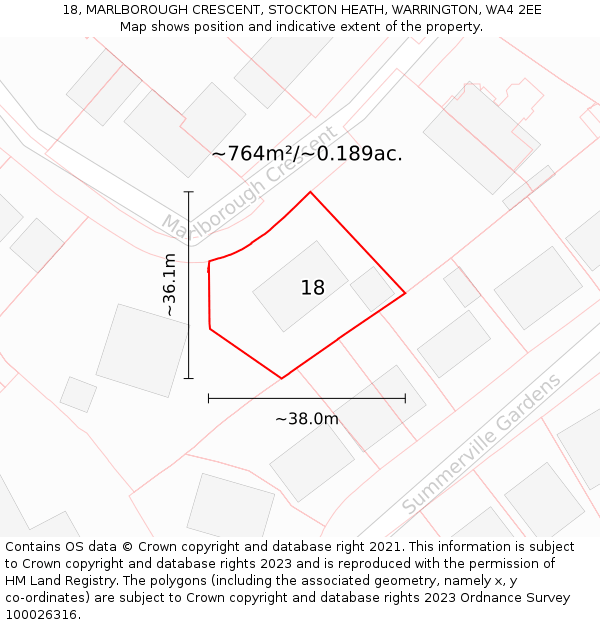 18, MARLBOROUGH CRESCENT, STOCKTON HEATH, WARRINGTON, WA4 2EE: Plot and title map