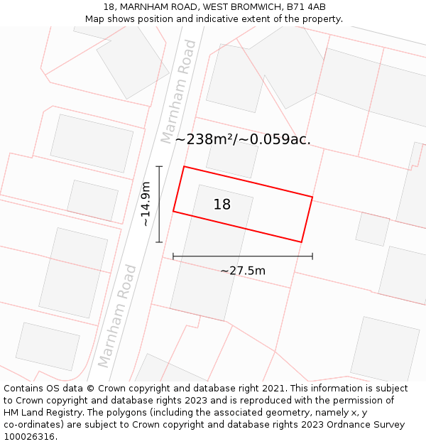 18, MARNHAM ROAD, WEST BROMWICH, B71 4AB: Plot and title map