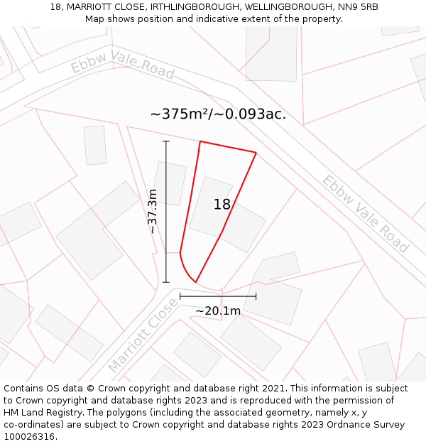 18, MARRIOTT CLOSE, IRTHLINGBOROUGH, WELLINGBOROUGH, NN9 5RB: Plot and title map