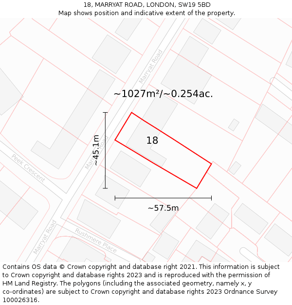 18, MARRYAT ROAD, LONDON, SW19 5BD: Plot and title map