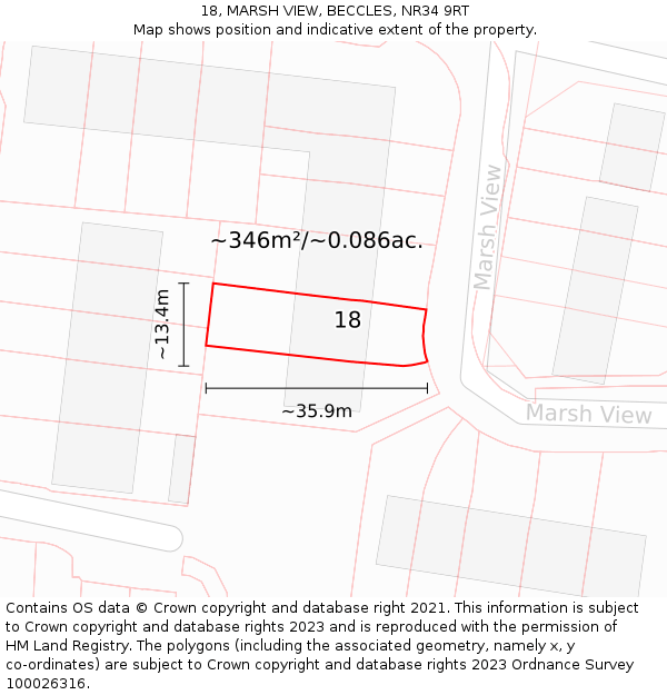 18, MARSH VIEW, BECCLES, NR34 9RT: Plot and title map