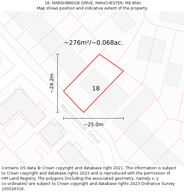 18, MARSHBROOK DRIVE, MANCHESTER, M9 8NN: Plot and title map