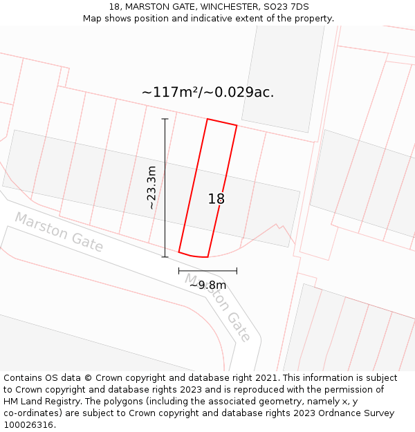 18, MARSTON GATE, WINCHESTER, SO23 7DS: Plot and title map