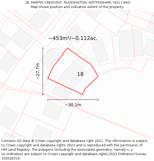 18, MARTIN CRESCENT, RUDDINGTON, NOTTINGHAM, NG11 6AG: Plot and title map