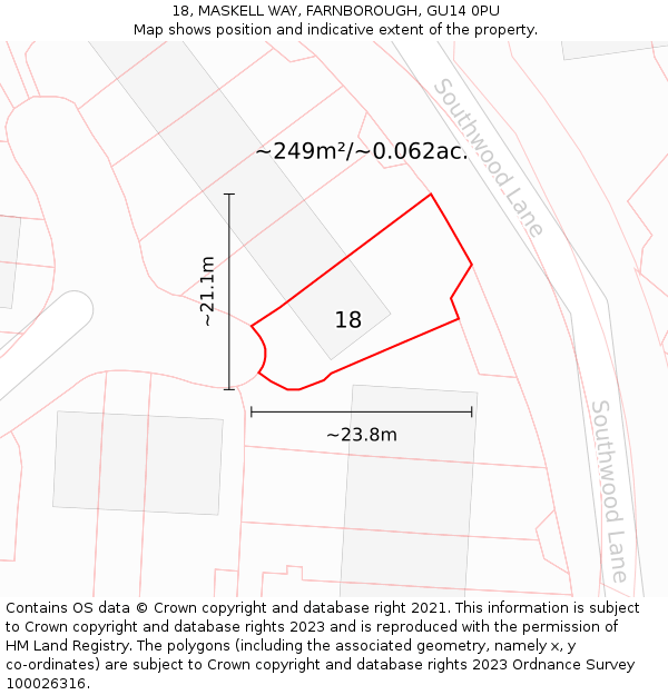 18, MASKELL WAY, FARNBOROUGH, GU14 0PU: Plot and title map