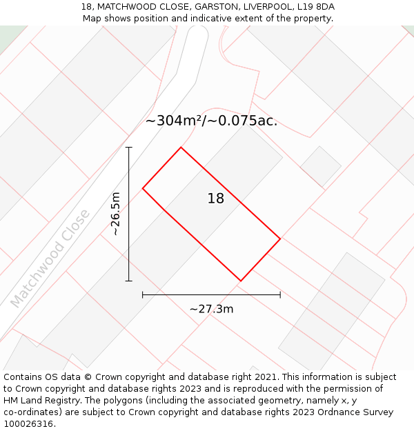 18, MATCHWOOD CLOSE, GARSTON, LIVERPOOL, L19 8DA: Plot and title map