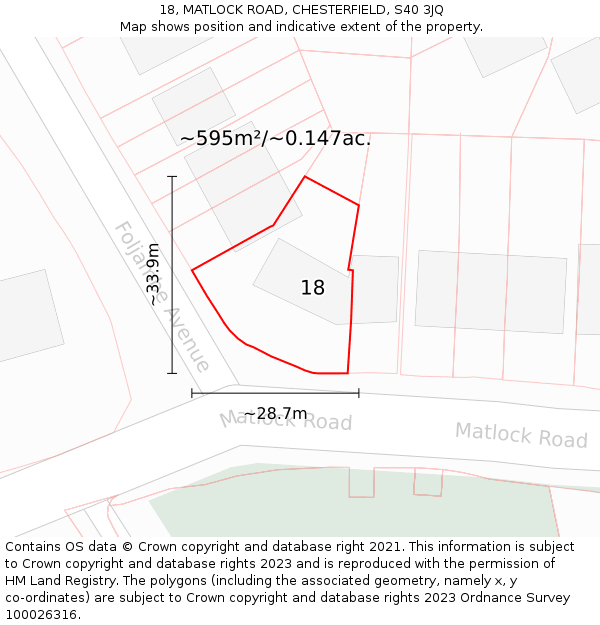 18, MATLOCK ROAD, CHESTERFIELD, S40 3JQ: Plot and title map